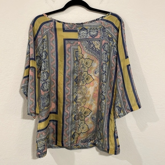 Ana Alcazar Women Tunic Medium Pink & Yellow 100% Silk Floral Contemporary - Picture 3 of 10